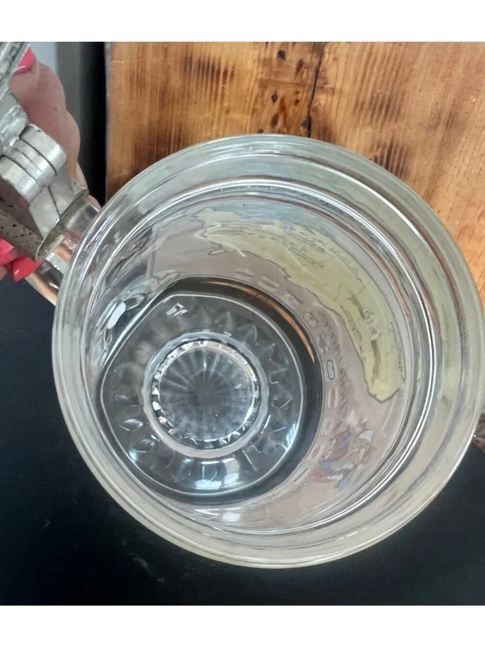 Vintage G. Heilman Brewing Company beer stein, clear glass body, metal lid